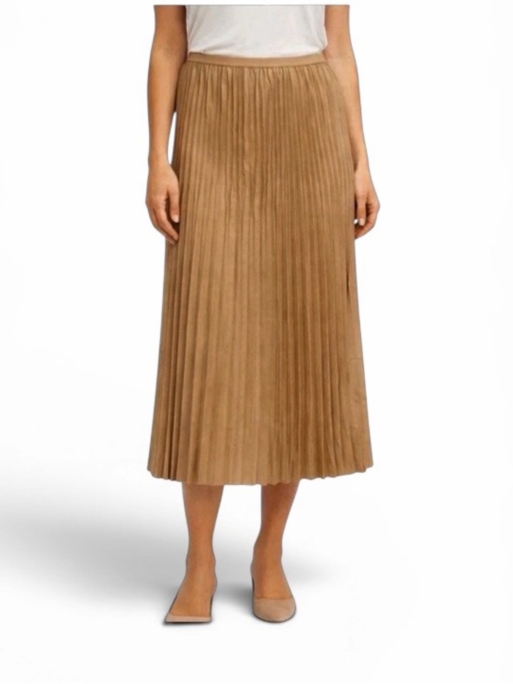 Eileen Fisher Pleated Midi Skirt 3X Biscuit Wool Silk Luxe Minimalist NWT $328